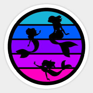 Mermaids Swimming in a Pink, Purple, and Blue Ocean Sticker